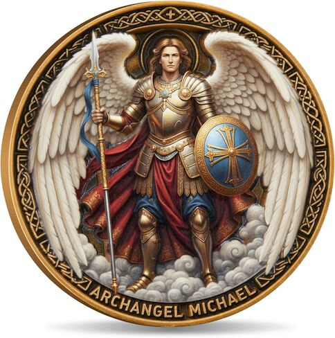 Archangel Michael Commemorative Coin – Guardian of Protection and Strength, Prayer Inscription Design, Double-Sided 3D Relief Religious Coin (Single Coin) in Saudi Arabia