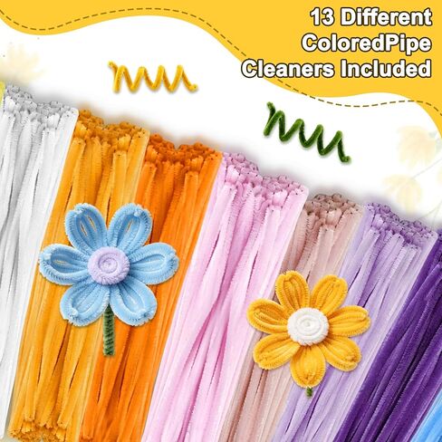 مجموعة منظفات الأنابيب SPRFAIRY 760 قطعة من منظفات الأنابيب الملونة DIY مجموعة الزهور 13 لونًا من الشنيل مع شريط أسلاك الأزهار البستنة والسداة وورق تغليف الأزهار للوازم الفنية والحرفية in Kuwait