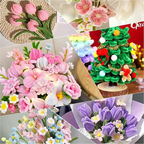 مجموعة منظفات الأنابيب SPRFAIRY 760 قطعة من منظفات الأنابيب الملونة DIY مجموعة الزهور 13 لونًا من الشنيل مع شريط أسلاك الأزهار البستنة والسداة وورق تغليف الأزهار للوازم الفنية والحرفية in Kuwait