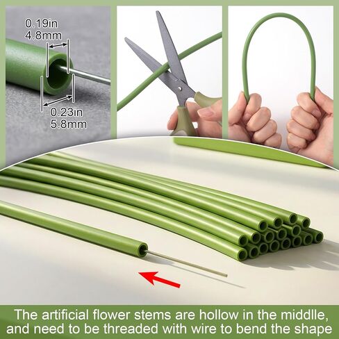 12 Pcs Green Tubular Floral Stems Wire, 11.8 Inches Floral Stems Wrap for Paper Flower, Artificial Flower Stem Covers Tubes for Bouquet Wrapping, DIY Crafts in Kuwait