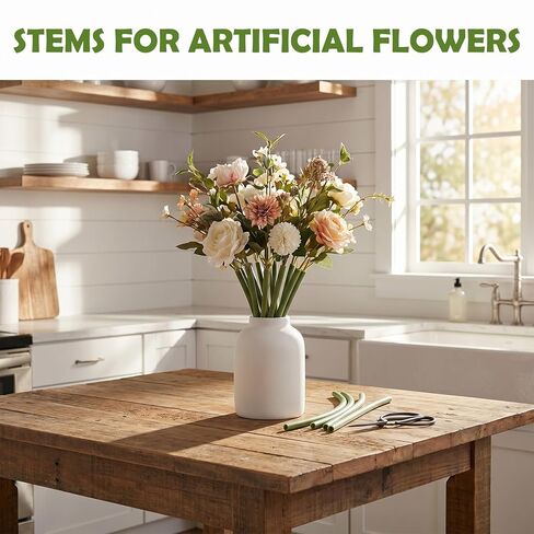 12 Pcs Green Tubular Floral Stems Wire, 11.8 Inches Floral Stems Wrap for Paper Flower, Artificial Flower Stem Covers Tubes for Bouquet Wrapping, DIY Crafts in Kuwait