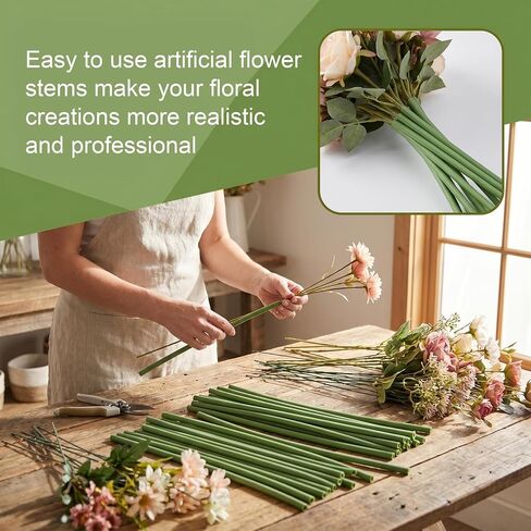 12 Pcs Green Tubular Floral Stems Wire, 11.8 Inches Floral Stems Wrap for Paper Flower, Artificial Flower Stem Covers Tubes for Bouquet Wrapping, DIY Crafts in Kuwait