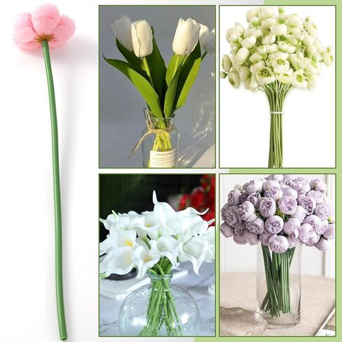 12 Pcs Green Tubular Floral Stems Wire, 11.8 Inches Floral Stems Wrap for Paper Flower, Artificial Flower Stem Covers Tubes for Bouquet Wrapping, DIY Crafts in Kuwait