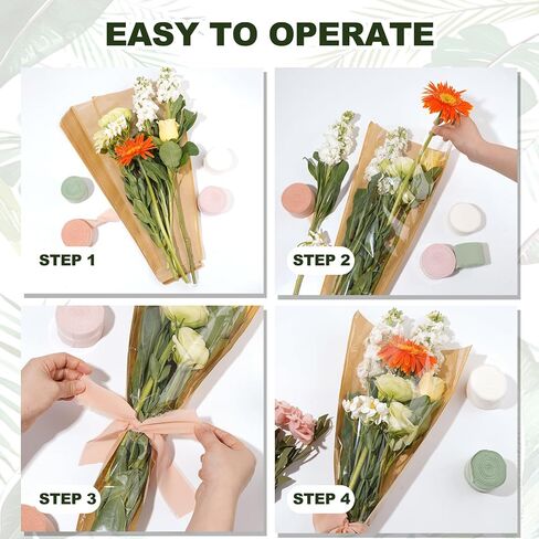 AXQMY 86 Pcs Flower Bar Supplies Include Flower Bar Sign, 80 Clear Bouquet Wrapping Bags, 2 Garden Scissors, Light Pink Green White Orange Chiffon Ribbons for Wedding, Bridal Shower, Garden Party in Kuwait