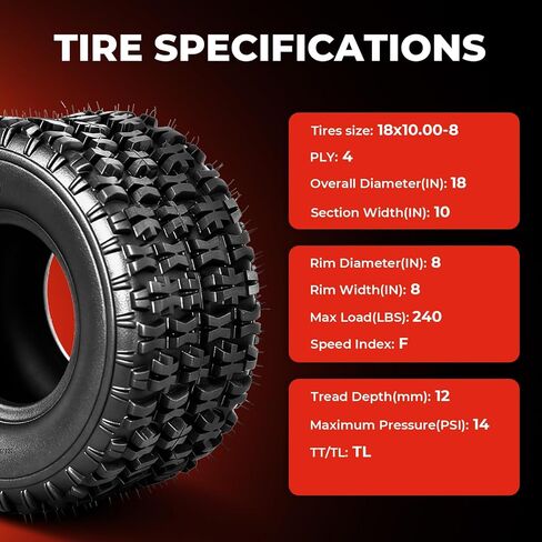 مجموعة من إطارين ATV/UTV مقاس 18x10-8، 4PR 18x10x8 لجميع التضاريس، بدون أنابيب شديدة التحمل، مداس غير اتجاهي in Kuwait