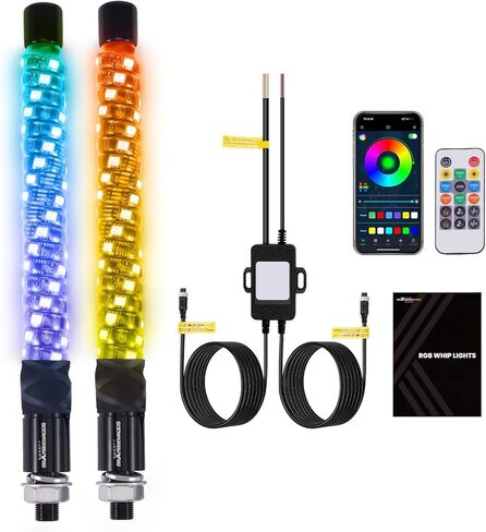 maXpeedingrods 1FT Whip Lights, 2PCS LED Whip with App Music Mode, RGB Spiral Chasing Lighted Whip with Remote Control Driving Response, Signal Light for Polaris RZR SXS Off-Road UTV ATV Motorcycle in Saudi Arabia