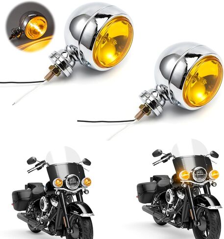 قطعتان من أضواء الدراجات النارية الدائرية وأضواء مساعدة للجري متوافقة مع Chopper Bobber Cruises Softail 883 Steed VLX 400 600 Magna 250 750 (أصفر) in Kuwait