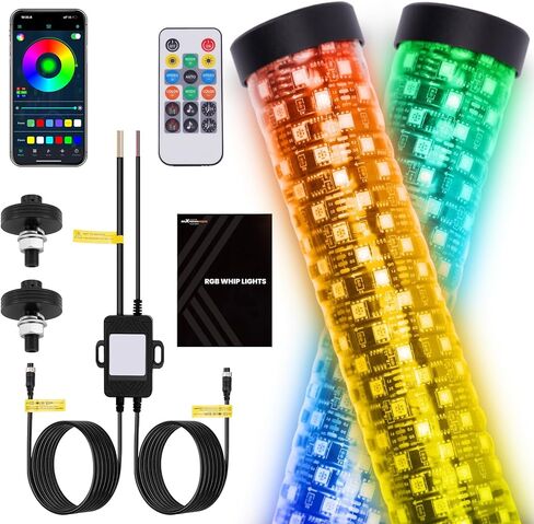 maXpeedingrods 1FT Whip Lights, 2PCS LED Whip with App Music Mode, RGB Spiral Chasing Lighted Whip with Remote Control Driving Response, Signal Light for Polaris RZR SXS Off-Road UTV ATV Motorcycle in Saudi Arabia