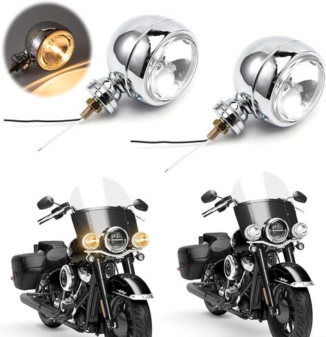 قطعتان من أضواء الدراجات النارية الدائرية وأضواء مساعدة للجري متوافقة مع Chopper Bobber Cruises Softail 883 Steed VLX 400 600 Magna 250 750 (أصفر) in Kuwait