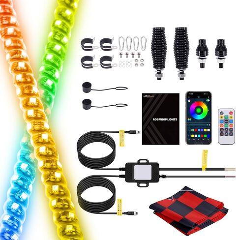 maXpeedingrods 1FT Whip Lights, 2PCS LED Whip with App Music Mode, RGB Spiral Chasing Lighted Whip with Remote Control Driving Response, Signal Light for Polaris RZR SXS Off-Road UTV ATV Motorcycle in Saudi Arabia