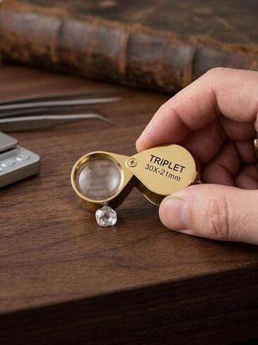 30x Glass Jeweler Loupe Loop Eye Magnifier Magnifying Magnifier Metal Body Golden(30x21mm) in Kuwait