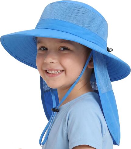 Home Prefer UPF50+ Kids Girls Boys Sun Hat Wide Brim Fishing Hat with Neck Flap Adventure Beach Safari Sun Protection Cap in Kuwait
