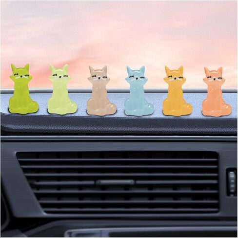 YoRise 6PCS Cute Luminous Fox Car Dashboard Decorations, Funny Rear View Mirror Accessories, Mini Cartoon Animal Car Decorations, Automotive Interior Accessories for Women (Fox) in Saudi Arabia