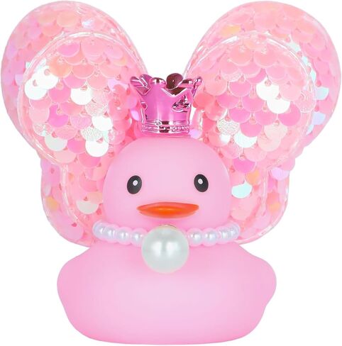 Pink Rubber Ducks for Car Decor with Crown, Pearl Necklace, Wings & Tape, Cute Dashboard Accessory for Car Interior Decoration in Kuwait