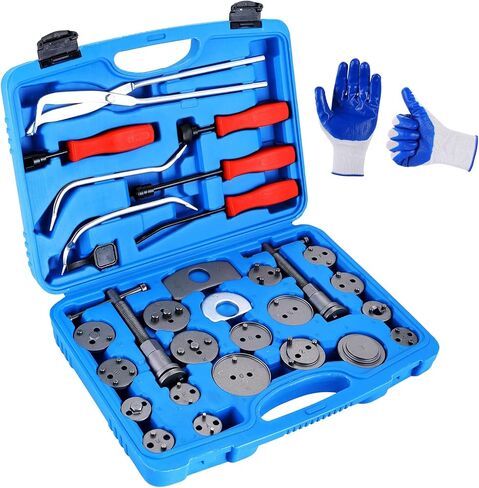 32PCS Dual Brake Tools | 24pcs Heavy-Duty Disc Brake Caliper Tool Kit & 8pcs Drum Brake Tool Kit, 2 in 1 Brake Caliper Compression Tool & Brake Spoon Set with Drum Brake Spring Pliers in Kuwait