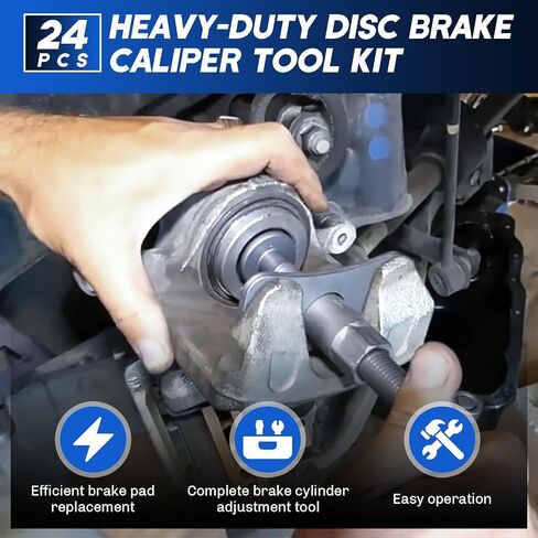 32PCS Dual Brake Tools | 24pcs Heavy-Duty Disc Brake Caliper Tool Kit & 8pcs Drum Brake Tool Kit, 2 in 1 Brake Caliper Compression Tool & Brake Spoon Set with Drum Brake Spring Pliers in Kuwait