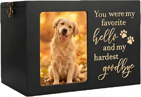 Dog Urn - Pet Urns for Dogs, Pet Urn, Dog Urns for Ashes & Cat Urn, Medium Wooden Memorial Box with Photo Frame, Rainbow Bridge Keepsake with Black Flannel Lining in Saudi Arabia