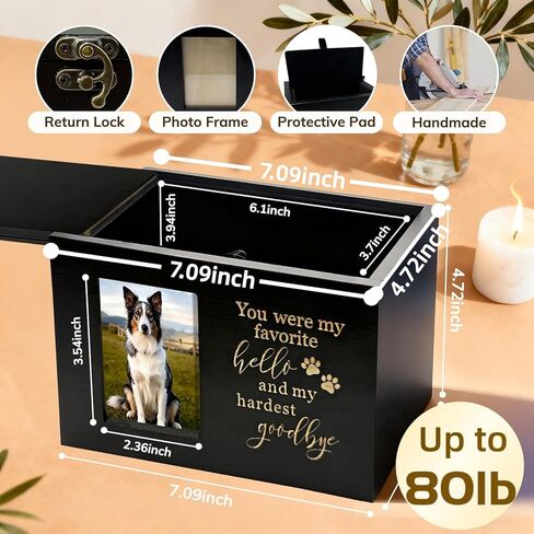 Dog Urn - Pet Urns for Dogs, Pet Urn, Dog Urns for Ashes & Cat Urn, Medium Wooden Memorial Box with Photo Frame, Rainbow Bridge Keepsake with Black Flannel Lining in Saudi Arabia