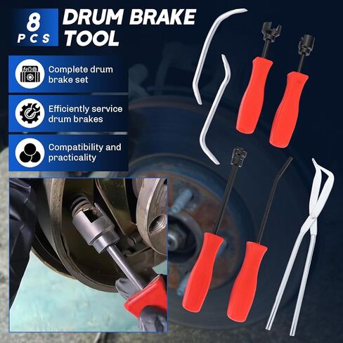 32PCS Dual Brake Tools | 24pcs Heavy-Duty Disc Brake Caliper Tool Kit & 8pcs Drum Brake Tool Kit, 2 in 1 Brake Caliper Compression Tool & Brake Spoon Set with Drum Brake Spring Pliers in Kuwait