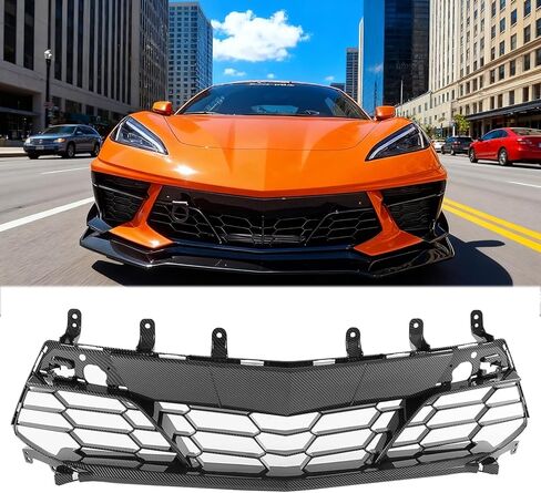 شبكة أمامية طراز Z06 لسيارة Corvette C8 2020-2025 Stingray/Z51 غطاء إدراج لوحة المصد الأمامي البديل (أسود لامع) in Kuwait