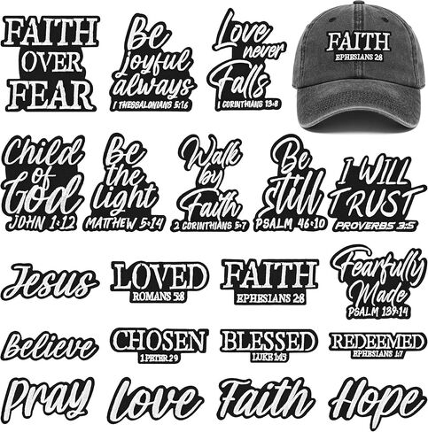 Christian Iron on Patches for Hats 20Pcs Bible Verse Embroidered Religious Applique Patches for Backpacks Jackets Jeans Clothes(Style 1) in Kuwait