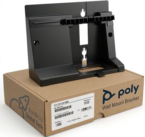 دعامة تثبيت على الحائط من البوليستر لهاتف Polycom VVX 450، مصممة لتناسب آمن، مثالية لمحطة عمل خالية من الفوضى، تعزز إمكانية الوصول في المناطق المشتركة، 89D25AA، حزمة مع قماش Teck عالمي in Kuwait