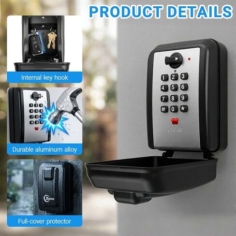 12 Digit Combination Key Lock Box for Keys with Installation Kit, Waterproof Security Car Window Locks Box with Resttable Code, Wall Mount Key Storage for Warehouse, Home, Office, Garage in Kuwait