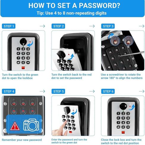 12 Digit Combination Key Lock Box for Keys with Installation Kit, Waterproof Security Car Window Locks Box with Resttable Code, Wall Mount Key Storage for Warehouse, Home, Office, Garage in Kuwait
