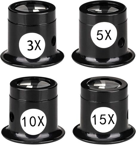 4 Pieces Portable Monocular Magnifier Jewelers Loupe 3X/5X/10X/15X Handheld Magnifier Optics Lens Magnifying Glass Eye Loops Magnifiers for Jewelry Coins Textile Optical Circuit in Kuwait
