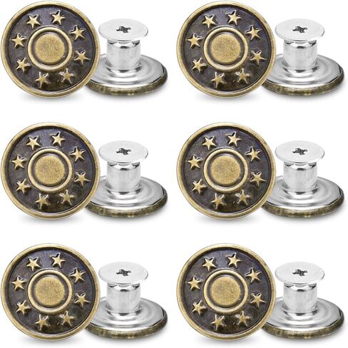 24 Pcs 17mm Jeans Button Replacement, Metal Buttons for Jeans No-Sew Nailess Removable Button for Jacket Coat, Loose Jeans, Pants DIY Sewing Replacement (Black) in Kuwait