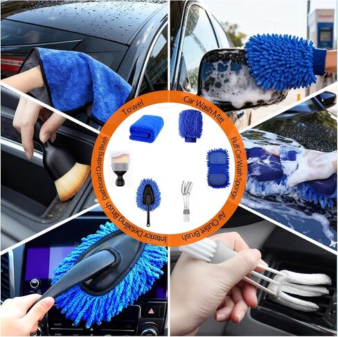 41Pcs Professional Car Detailing Kit, Car Wash Kit with Portable Handbag, Wet and Dry Use Car Cleaning Kit, Durable Drill Brush, Apply to Interior, Exterior, Wheels, Trucks, Motorcycles in Kuwait