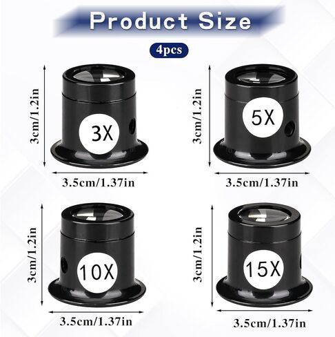 4 Pieces Portable Monocular Magnifier Jewelers Loupe 3X/5X/10X/15X Handheld Magnifier Optics Lens Magnifying Glass Eye Loops Magnifiers for Jewelry Coins Textile Optical Circuit in Kuwait