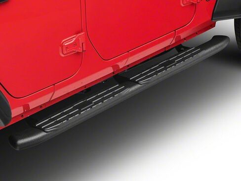 Redrock 4x4 Pinnacle Oval Bent End Side Step Bars; Textured Black Compatible with 07-18 Jeep Wrangler JK 4-Door in Saudi Arabia