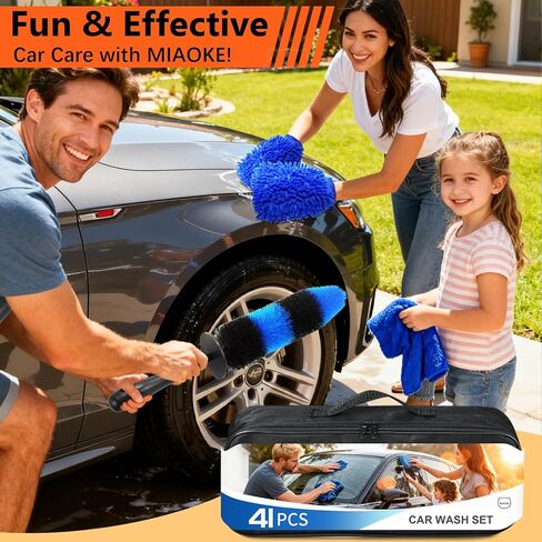 41Pcs Professional Car Detailing Kit, Car Wash Kit with Portable Handbag, Wet and Dry Use Car Cleaning Kit, Durable Drill Brush, Apply to Interior, Exterior, Wheels, Trucks, Motorcycles in Kuwait
