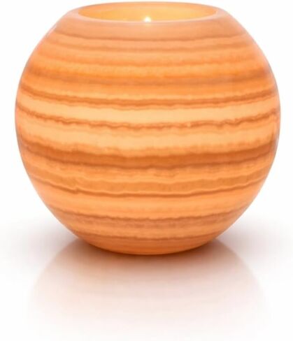 CraftsOfEgypt Single Alabaster Candle Holder - Egyptian Tealight and Votive Candles Holders with Amber Glow for Home Décor Natural Stone Soothing Tranquil Aurora in Saudi Arabia