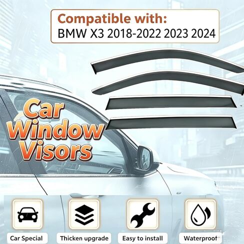 واقيات النوافذ واقيات المطر لـ 2018-2024 BMW X3 مظلات المطر للشمس منحرف تهوية النافذة لـ 2018-2024 BMW X3 واقيات المطر تنفيس الرياح 4 قطع من الظل خارج القناة واقي المطر للتهوية الجانبية in Kuwait