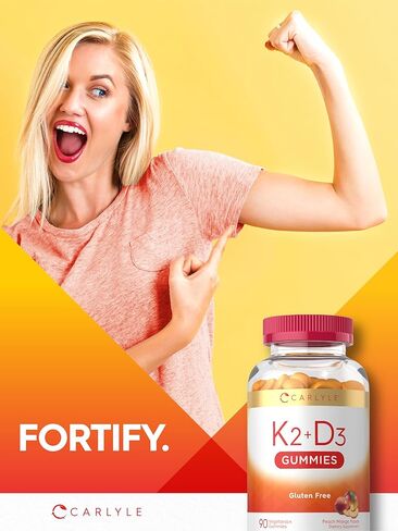 Carlyle Vitamin D3 + K2 Gummies | 90 Count | 5,000 IU of D3 + 100 mcg MK7 | Vegetarian, Non-GMO, and Gluten Free Vitamin Supplement in Saudi Arabia