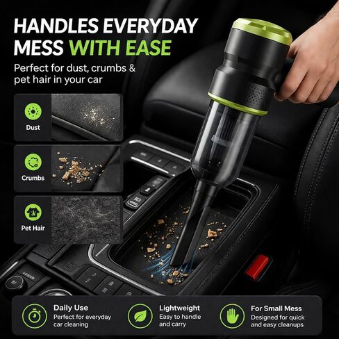 Handheld Car Vacuum Cleaner, 4-in-1 Cordless Rechargeable Mini Vacuum with Air Duster – Quickly Clean Crumbs, Pet Hair & Crevices in Car, Office, Home. Ideal for Commuters & Office Workers (Green) in Kuwait