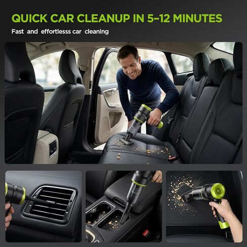 Handheld Car Vacuum Cleaner, 4-in-1 Cordless Rechargeable Mini Vacuum with Air Duster – Quickly Clean Crumbs, Pet Hair & Crevices in Car, Office, Home. Ideal for Commuters & Office Workers (Green) in Kuwait