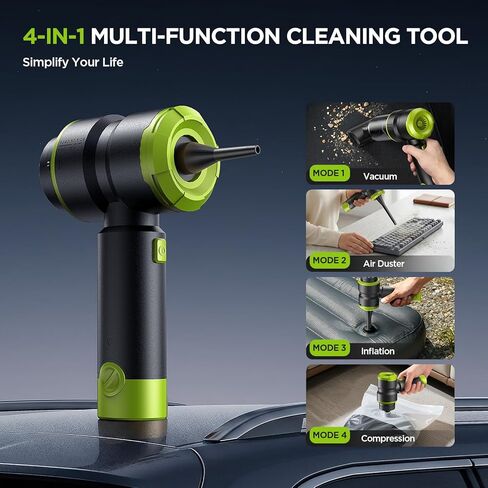 Handheld Car Vacuum Cleaner, 4-in-1 Cordless Rechargeable Mini Vacuum with Air Duster – Quickly Clean Crumbs, Pet Hair & Crevices in Car, Office, Home. Ideal for Commuters & Office Workers (Green) in Kuwait