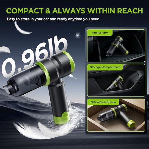 Handheld Car Vacuum Cleaner, 4-in-1 Cordless Rechargeable Mini Vacuum with Air Duster – Quickly Clean Crumbs, Pet Hair & Crevices in Car, Office, Home. Ideal for Commuters & Office Workers (Green) in Kuwait