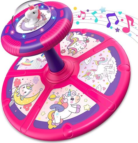 Flooyes Unicorn Sit and Spin Toys for Toddlers Girls 2 Years Old, Christmas Birthday Gifts for 1 2 3 4, with LED and Music, 360° Spin in Kuwait