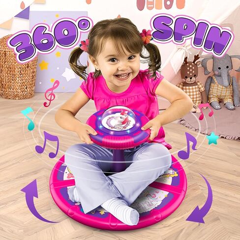 Flooyes Unicorn Sit and Spin Toys for Toddlers Girls 2 Years Old, Christmas Birthday Gifts for 1 2 3 4, with LED and Music, 360° Spin in Kuwait