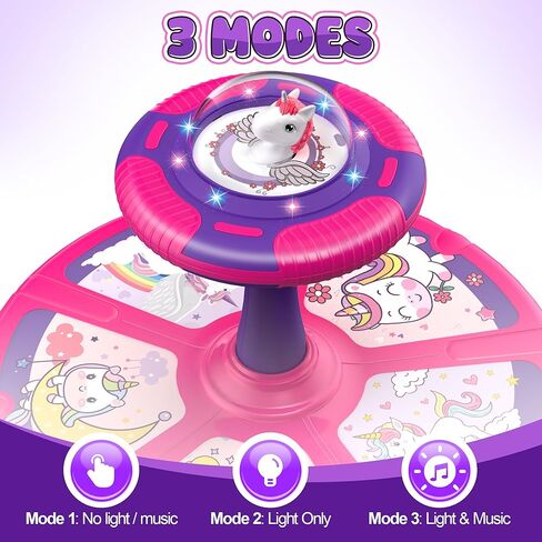 Flooyes Unicorn Sit and Spin Toys for Toddlers Girls 2 Years Old, Christmas Birthday Gifts for 1 2 3 4, with LED and Music, 360° Spin in Kuwait