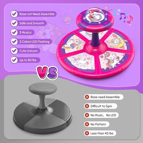 Flooyes Unicorn Sit and Spin Toys for Toddlers Girls 2 Years Old, Christmas Birthday Gifts for 1 2 3 4, with LED and Music, 360° Spin in Kuwait