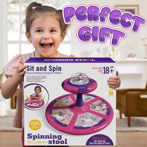Flooyes Unicorn Sit and Spin Toys for Toddlers Girls 2 Years Old, Christmas Birthday Gifts for 1 2 3 4, with LED and Music, 360° Spin in Kuwait