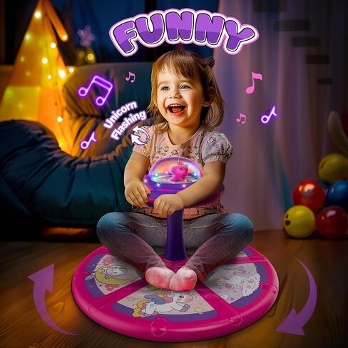Flooyes Unicorn Sit and Spin Toys for Toddlers Girls 2 Years Old, Christmas Birthday Gifts for 1 2 3 4, with LED and Music, 360° Spin in Kuwait
