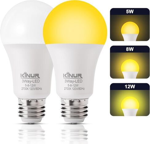 KINUR 3 Way led Bulbs 30 70 100 Soft White Equivalent 2700K A19 Light Bulbs E26 Base Indoor 3-Way Light Bulbs 500lm-800lm-1200lm for Reading 2 Pack in Saudi Arabia