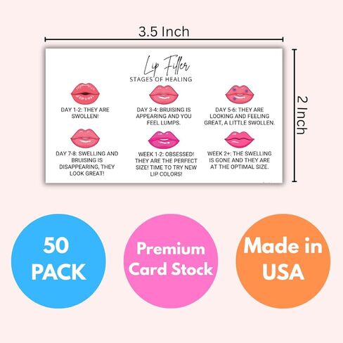 Lip Filler Aftercare Instructions Cards | 50 Pack | 2x3.5 Inch | Business Card Size | Hyaluronic Pen for Spa Esthetician | LEES A.M. in Kuwait