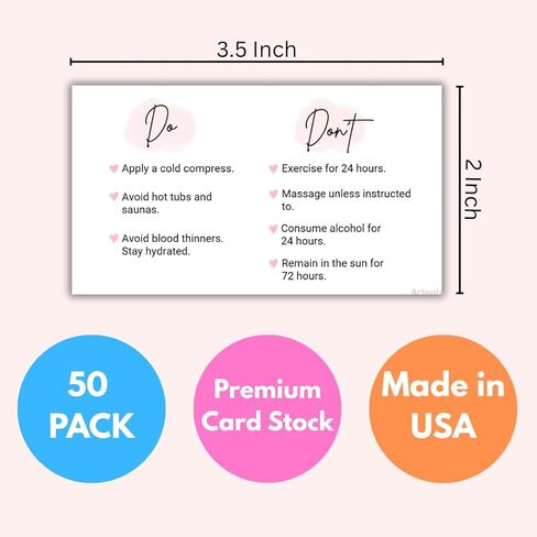 Lip Filler Aftercare Instructions Cards | 50 Pack | 2x3.5 Inch | Business Card Size | Hyaluronic Pen for Spa Esthetician | LEES A.M. in Kuwait